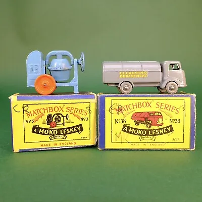 MATCHBOX LESNEY No38A KARRIER BANTAM REFUSE Collector And 3a Cement Mixer Boxed • £95
