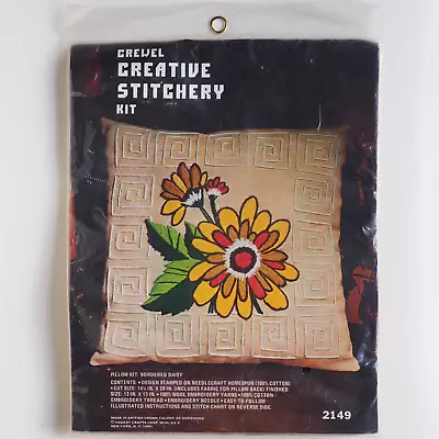 70s Vintage Vogart Crewel Embroidery Kit 13  X 13  Pillow MCM Mod Daisy Flower • $16.85