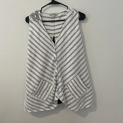 Margaret Winters Sweater Vest Pockets Striped Buttons Black White Medium • $20