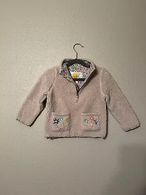 Mini Boden Kids Coat 2-3 Years Cream Fleece Embordered Floral Horse • $23