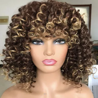 Brazilian Human Wigs Fluffy Short Curly Wavy Hair Hair Lace Front Wig Womens New • $18.99