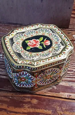 Vintage Horner Metal Tin Box  Dark Academia Victorian Rose Floral Cottagecore  • $29.99