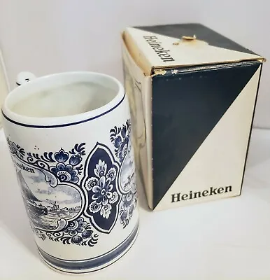 Vtg HEINEKEN Blue Delft Beer Stein IN BOX Advertising Tankard Mug HOLLAND 5¼  • $14.99