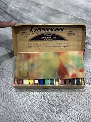 Vintage Grumbacher 00/1 Box Of 11 Assorted Soft Pastels Art Supplies Sketching • $10.99