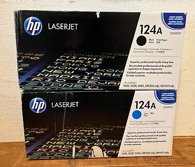 HP 124A Black And Cyan Toner Print Cartridges Q6000A Q6001A Lot Of (2) • $94.98