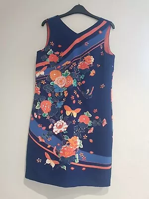 Pretty Oasis Oriental Mandarin Style Navy Floral Dress Size 12  • £8.50