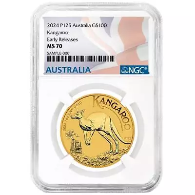 2024 $100 Australia Gold Kangaroo 1 Oz NGC MS70 ER Australia Flag Label • $2600