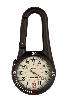Black Clip On Carabiner FOB Watch White Face For Doctors Nurses Paramedics Chefs • £8.99