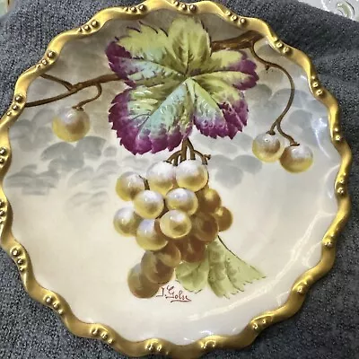 Antique Blakeman Henderson Limoges Handpainted Plate Grapes Signed J. Golse • £135.12
