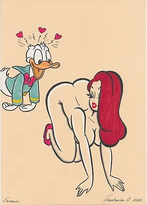 Mixed Technique Original Pin-up Nude Red Woman Walt Disney Tex Avery • $63.93