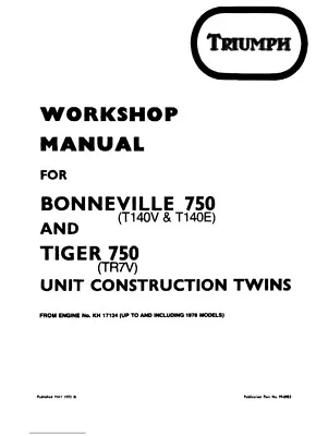 Triumph Bonneville 750 T140v/e Tiger 750 Tr7v Service Workshop Manual Reprint • $22.39