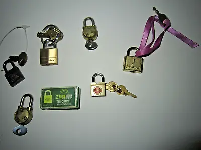 Lot Of 7 Miniature Padlocks W/ Original Keys - Gold Door Tri-Circle Master • $20.23