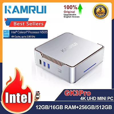 KAMRUI 4K Mini PC Intel N5105 12GB/16GB RAM 512GB ROM 4 Core Processor WIFI BT • $143.99