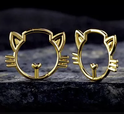 Pair Cute Cat Copper Ear Weights Ear Hangers Ear Gauges Ear Tunnel Body Jewelry • $16.37