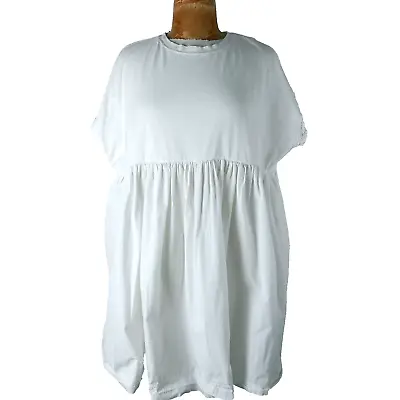 Zara Women's Size Small White T-Shirt Babydoll Peplum Dress Top • $14
