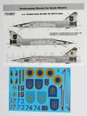 FOXBOT 48-036 Scale 1:48 Decals Ukrainian Foxbats: MiG-25RB • $14.33