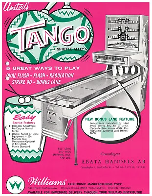 Tango By Williams Shuffle Alley Bowling Arcade Flyer / Brochure / Ad • $11.95