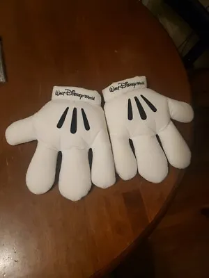 VINTAGE 10” PAIR Walt Disney World Mickey Mouse White Plush Costume Gloves Hands • $14.99