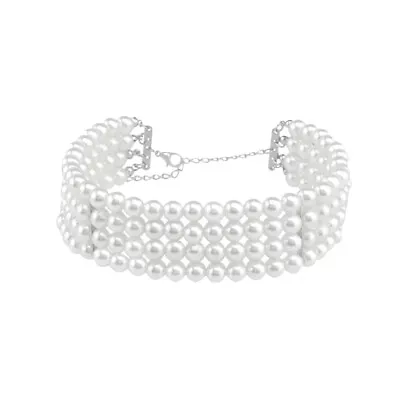 White Pearl Multi Layer Choker Collar Bib Statement Imitation Pearl Necklace • £5.93