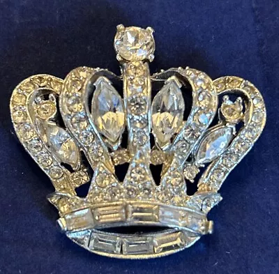 Vintage PELL Clear Rhinestone Crown Brooch • $14.99