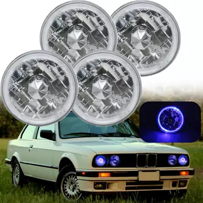 For 1969-88 BMW 325i 528i 535i E30 4PCS 5-3/4 5.75  LED Blue Halo Headlights DRL • $53