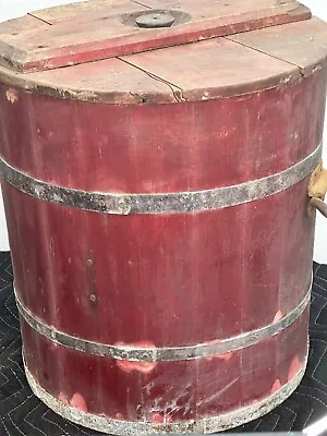 $475 • Buy Early Primitive Wooden Butter Churn Original Red  Paint 1800s American Rare