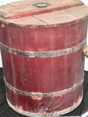 $475 • Buy Early Primitive Wooden Butter Churn Original Red  Paint 1800s American Rare