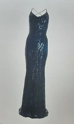 Quiz Navy Blue Sequin Prom/Bridesmaid Full Length Dress Size 6 Pre-Owned • £34.99