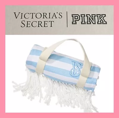 $15.99 • Buy New Victoria's Secret Large Beach Blanket With Handle Classic Blue Stripe