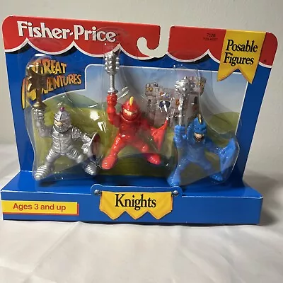 FISHER-PRICE GREAT ADVENTURES Red Blue Silver Knights 1994 Posable Figures MIB • $15.99