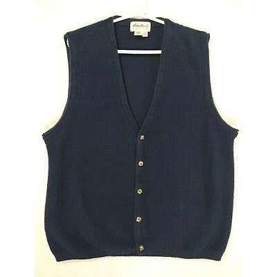 Eddie Bauer 5 Button Cardigan Sweater Vest Made In USA Mens MT Medium Tall Navy • $36