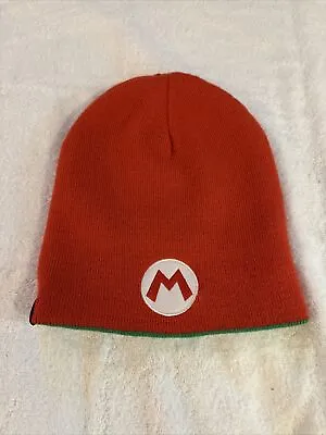 Nintendo Super Mario Luigi Reversible Red Green Knit Beanie Hat Euc Nice • $8.97