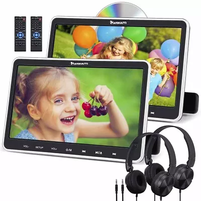 2X10.1 HD Car Headrest DVD Player LCD Monitor TV Screen HDMI USB/SD AV+Headphone • £199.29