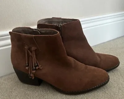 White Mountain Hazel Tan Brown Suede Leather Havana Ankle Boots UK 6 VGC Tassel • £14.99