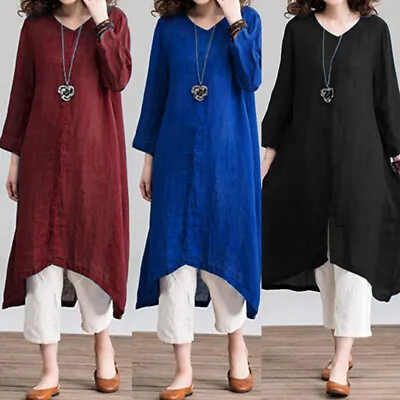 $25.55 • Buy ZANZEA Womens Long Sleeve V Neck Plain Button Down Irregular Kaftan Maxi Dress