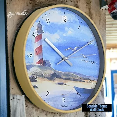 Seaside Wall Clock Lighthouse Beach Sea Nautical Home Decor Round 30 Cm • £16.90