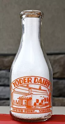 MINT Yoder Dairy Orange Pyro Quart Milk Bottle OYSTER POINT Virginia VA • $65