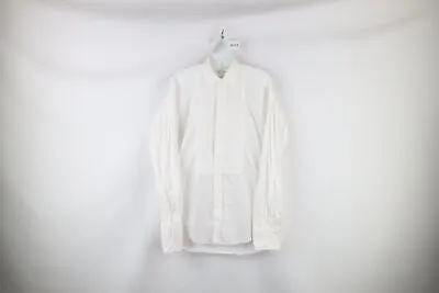 Vtg 40s Mens 14.5 33 2x2 Fabric Satin Ruffled Tuxedo Button Shirt French Cuff • $99.95