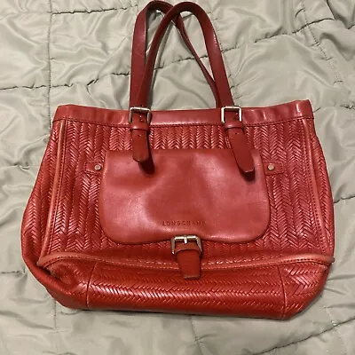 Authentic Longchamp Red Leather Handbag Made In Paris France • $93.89