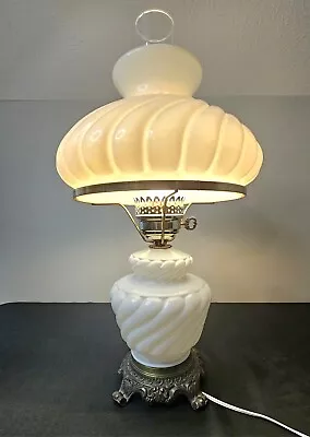 Fabulous Mid-Century 1960s Deep Swirl White MILK GLASS HURRICANE Lamp • $111.75