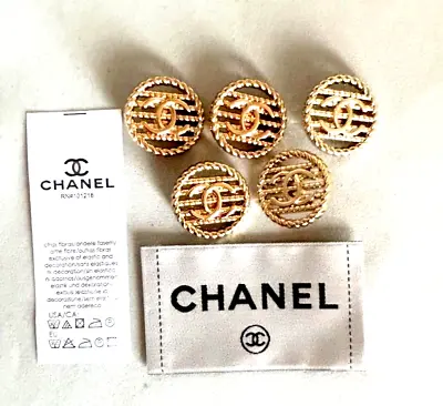 Chanel Vintage Button Set Of 5 Size 23 Mm Gold Tone Metal And Labels • $85