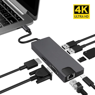 $48.51 • Buy VGA Gigabit Ethernet USB Type-C Hub 4K HDMI Docking Station For Laptop PC