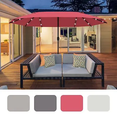 4.4m Double-Sided Sun Umbrella Patio Parasol With LED Solar Lights For Garden • £115.99