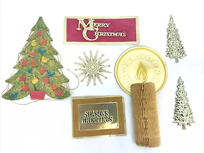 Vintage Christmas Gift Tag Lot Foil Paper Pink Flocked Honeycomb Candle Tree • $13