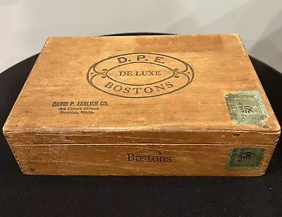 D.P.E De Luxe Bostons Cigar Wood Box W/ Partial Tax Stamp • $21