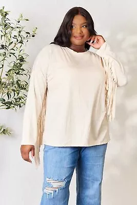 Celeste Full Size Fringe Detail Long Sleeve Blouse • $45.10