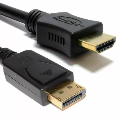 DisplayPort DP Display Port To HDMI Male Plug Display/Monitor/TV Cable Lead • £4.95