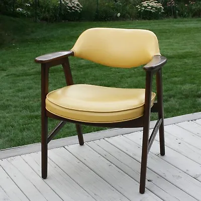 Vintage Mid Century Danish Modern Wood Armchair Lounge Arm Cocktail Gold Chair • $225