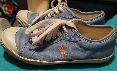 $10 • Buy Polo Ralph Lauren Marin Women's Baby Blue Canvas Sneakers Shoes Size 8B US