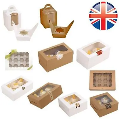 VDL Windowed Cupcake Boxes W/ Inner Trays 1 2 4 6 12 Cup Cakes • £0.99